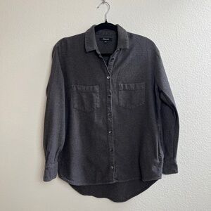 Madewell Sunday Button Down Flannel Shirt Dark Gray With Pockets